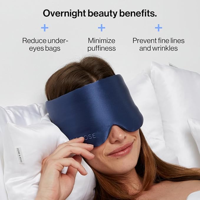 Dore & Rose Deep Sleep Mask Light Blocking, 23 Momme Mulberry Silk Eye Mask, Ultra Soft, Adjustable - Travel Sleeping Mask for Men & Women - Dark Blue-BrightBean Baby