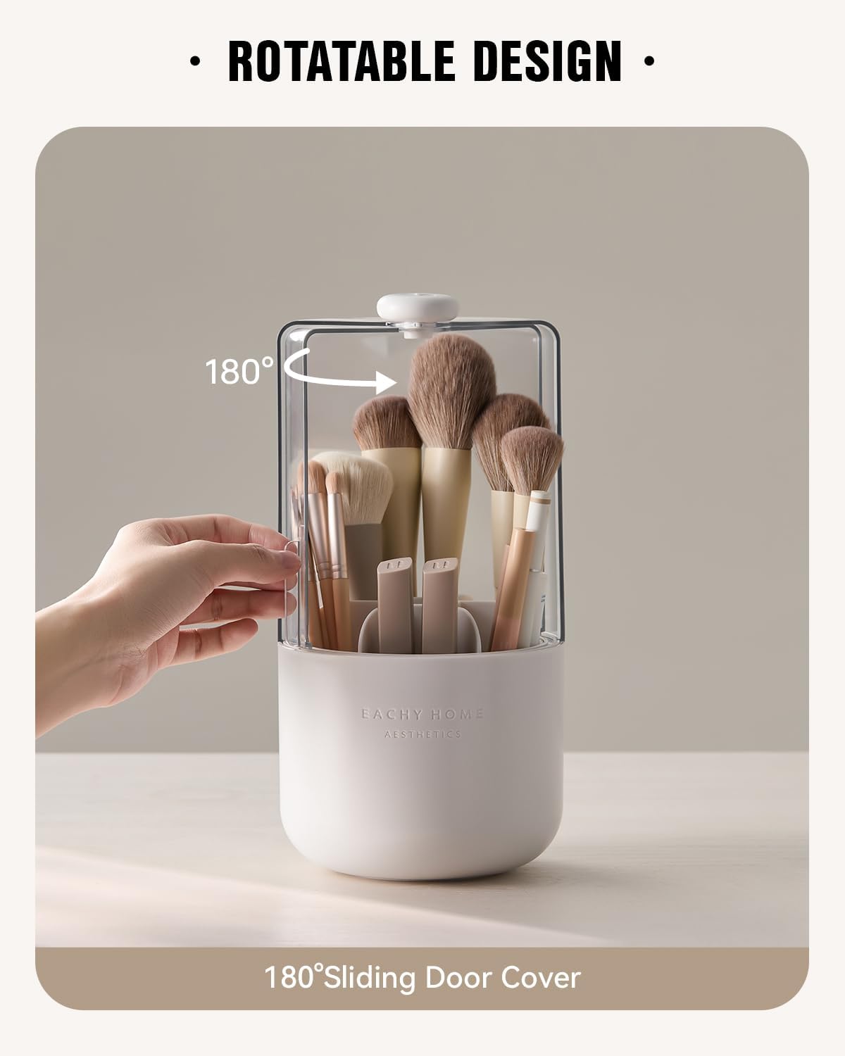 EACHY Makeup Brush Holder 360° Rotating with Dustproof Lid, Waterproof Material, 7 Compartments for Organized Storage, Stylish and Durable Design for Vanity (White)-BrightBean Baby