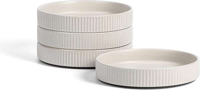 Stone Lain Haven Modern Stoneware 4 Piece Pasta Bowl Sets, Dish Set for 4, Reactive Glaze Beige