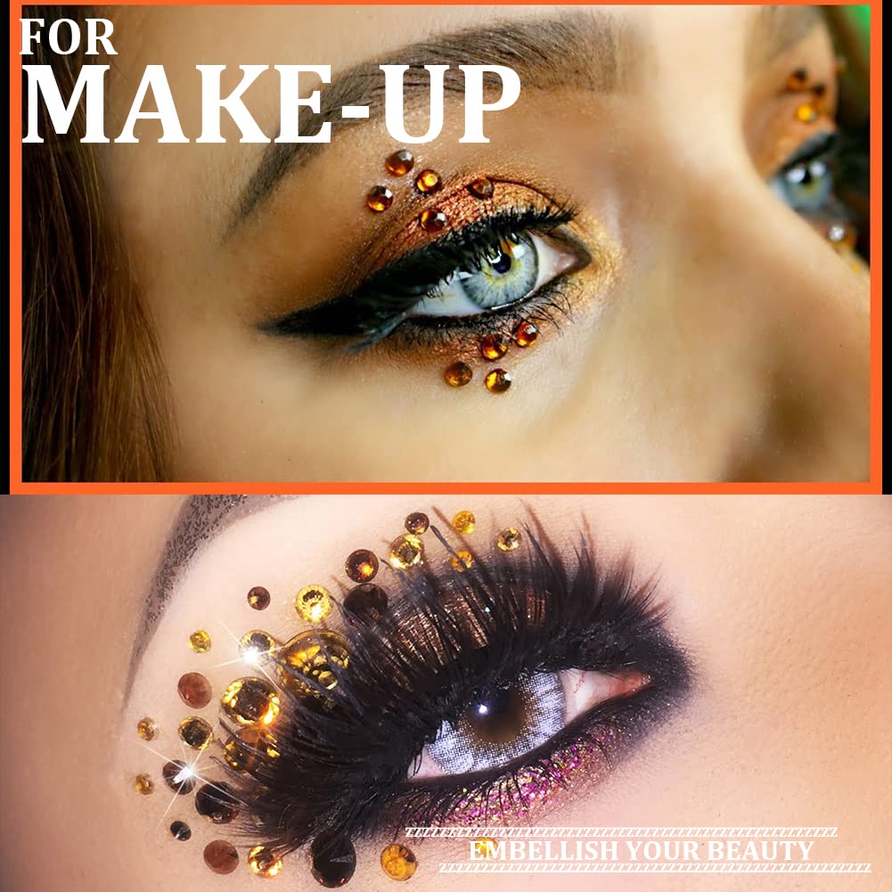 One Pack 2000 Pcs of Flatback Round Golden Yellow Rhinestones 6 Sizes (1.5-6 mm) with Nail Art Rhinestone Picker Pencil and Tweezer for DIY and Salon Use-BrightBean Baby