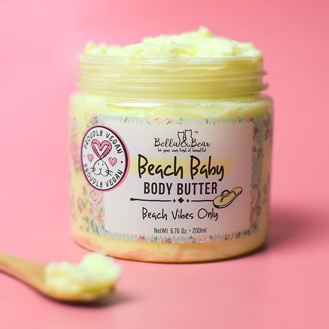 Bella and Bear Beach Baby Body Butter - Moisturizing Shea Cream for Women - Vegan, Cruelty-Free, Oil-Free - Helps Prevents Pregnancy Stretch Marks Bulk 6.76-oz. - 12 Pack-BrightBean Baby
