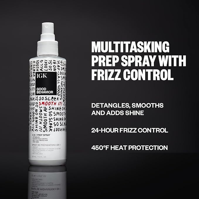 IGK GOOD BEHAVIOR Smoothing Frizz Fighters Set | 4-in-1 Prep Spray + Spirulina Protein Smoothing Spray | Frizz Control + Heat Protectant | Vegan + Cruelty Free-BrightBean Baby