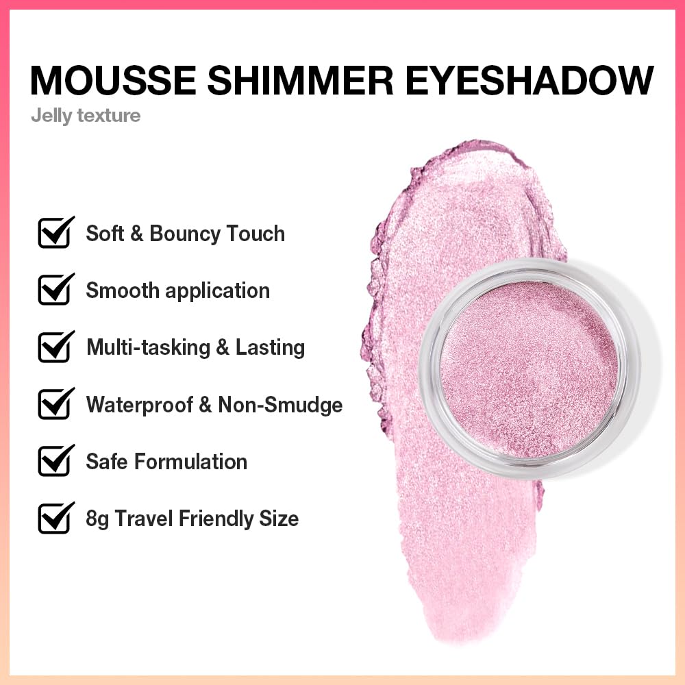 Cream Glitter Soft Pink Shimmer Metallic Eyeshadow Palette Makeup, Natural Single Mini Instant Holographic Eyeshadow For Women, Sombras Crema Para Ojos, Talc, Paraben & Cruelty Free-BrightBean Baby