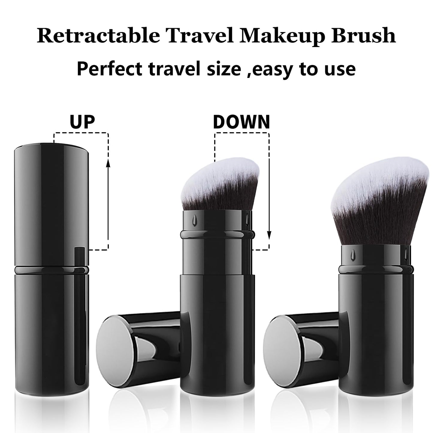 Falliny Retractable Makeup Brush, Angled Kabuki Powder Foundation Sunscreen Makeup Brush, Travel Face Blush Brush with Cover for Blush, Bronzer, Buffing, Concealer, Highlighter,Powder Cosmetics-BrightBean Baby