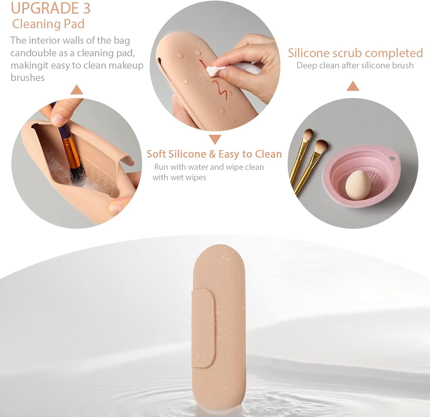 Silicone Makeup Brush Holder Set – Portable Travel Makeup Brush Holder with Makeup Sponge Holder and Foldable Cleaning Bowl – Upgraded 3-in-1 Cosmetic Organizer Set (khaki)-BrightBean Baby