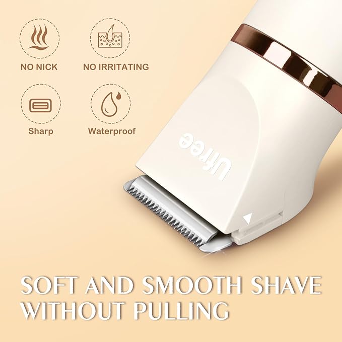 Ufree Bikini Trimmer Electric Razors for Women, Rechargeable Pubic Hair Trimmer Electric Shaver for Legs Body Hair, Bikini Shaver IPX7 Waterproof, White-BrightBean Baby