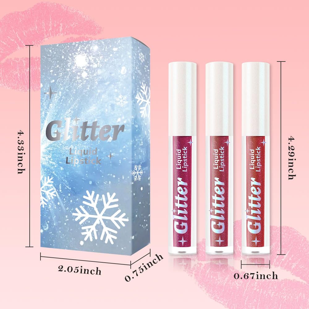 3Pcs Metallic Lipstick for Women,Lightweight Glitter Sparkling Liquid Lipsticks,Shimmer Lip Gloss Stain Long Lasting Waterproof Smudge Proof Non-Drying 24 Hour Full Coverage Lip Makeup,Vegan-BrightBean Baby