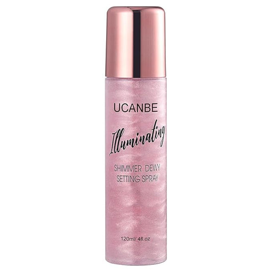 UCANBE Shimmer Dewy Setting Spray – Glowing + Makeup Setting Spray 2 in 1 Lightweight Formula for a Radiant Glow,Long-Lasting Face Mist for Face Body, 4 Fl Oz #Bubblegum-BrightBean Baby