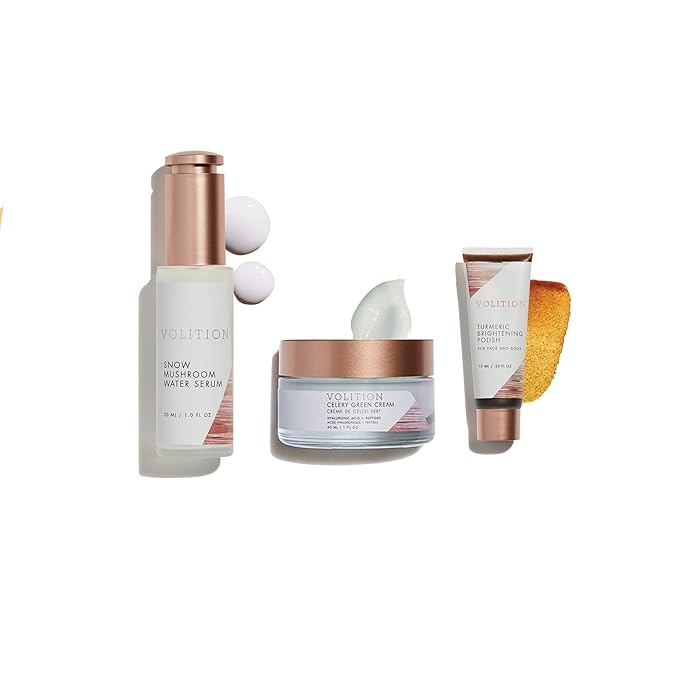 Volition Beauty Dewy Skin Kit Bundle with Celery Green Cream, Snow Mushroom Water Serum, Turmeric Brightening Polish | Age-Defies, Minimizes Pores & Brightens | Vegan, Paraben-Free & Cruelty-Free-BrightBean Baby