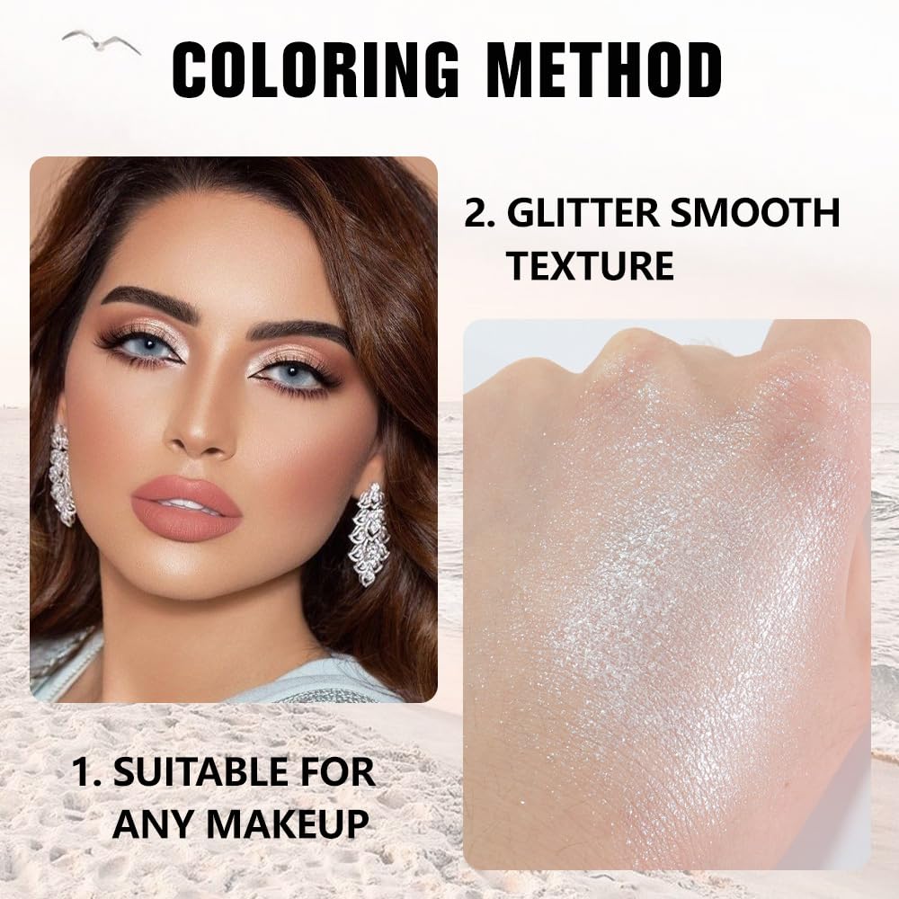 Glittler Single Eye Shadow Palette Makeup, Sheer White Sparkle Shimmer Monochrome Eyeshadow For Old Women, Pigmented Waterproof Sombras Para Ojos, Vegan, Talc, Paraben & Cruelty Free, 02-BrightBean Baby