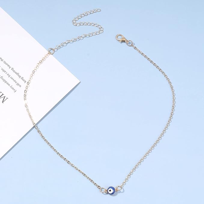 Boho Evil Eye Choker Necklace Blue Eye Pendant Necklace Minimal Gold Chain Necklace Lucky Eye Necklace Amulet Chain Jewelry for Women and Girls-BrightBean Baby