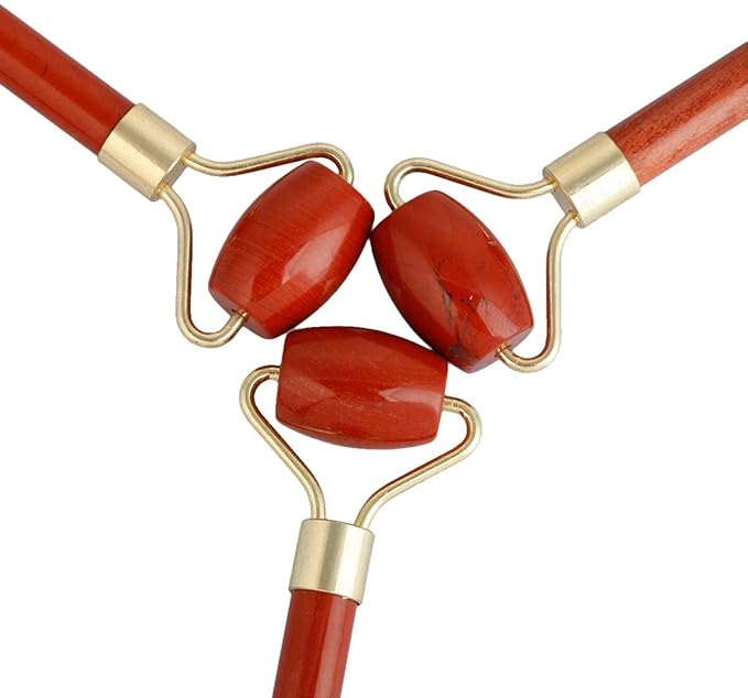 Rockcloud Natural Crystal Stone Roller Massager Double Neck Face & Neck Massage Therapy Anti-Aging Wrinkle Healing Slimming Skincare Tool,Red Jasper-BrightBean Baby