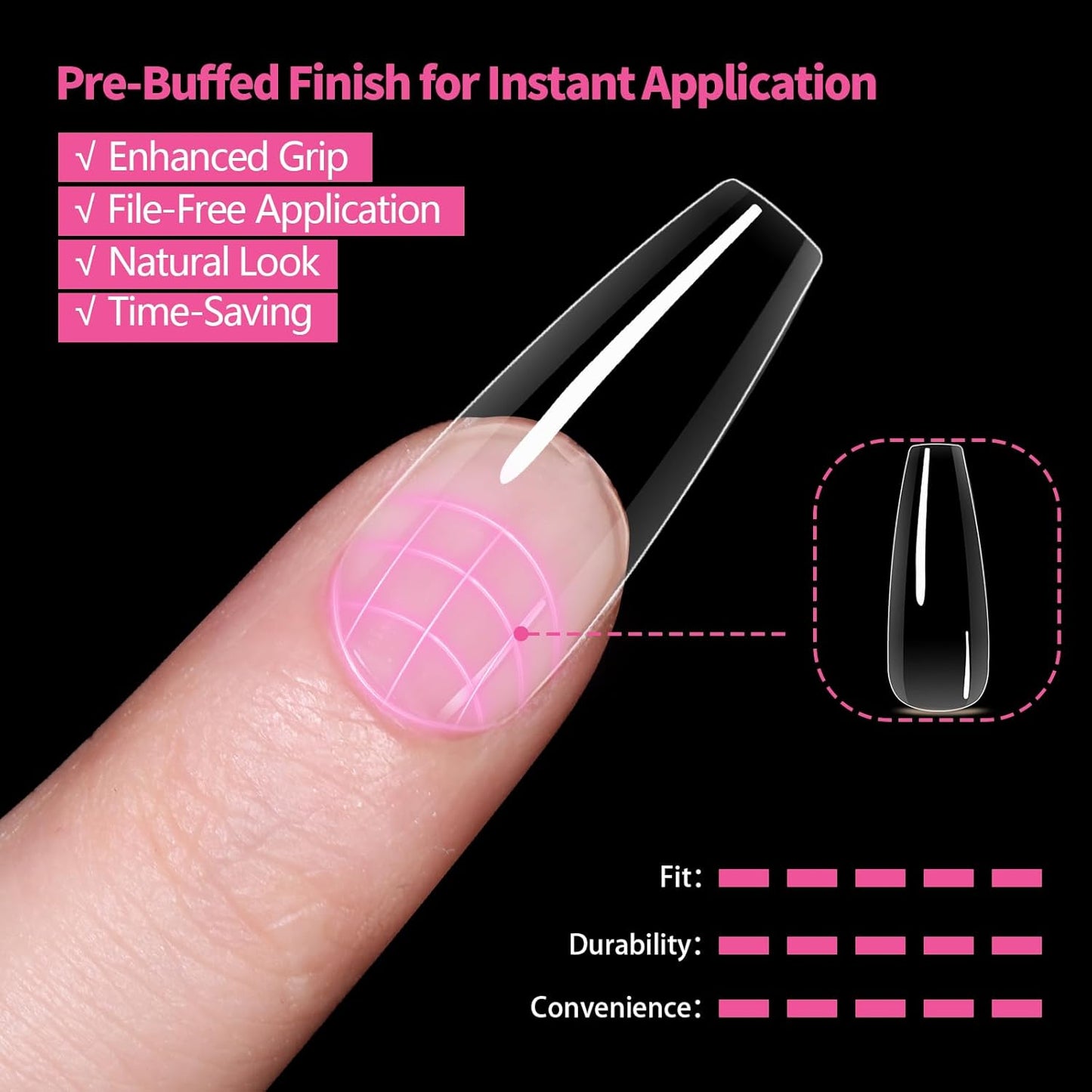 Long Coffin Nail Tips 500PCS, Clear Acrylic Full Cover Gel Press on Nail Tips for DIY Salon, 10 Sizes Pre-Shaped False Nails with Glossy Finish, Professional Manicure Kit & Easy Application-BrightBean Baby