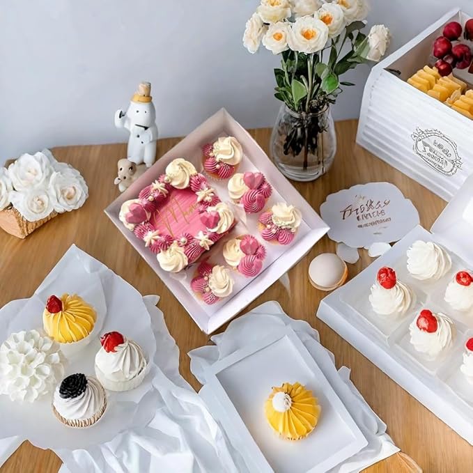 Bento Cake and Cupcake Box 4-inch Cake and 5 Cupcakes Box 10 Sets for Family Dinner Birthday Party Picnic Gift