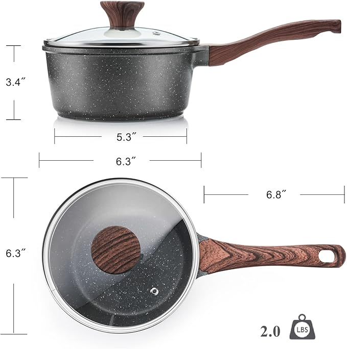 SENSARTE Nonstick Saucepan with Lid 1.5 Quarts - Swiss Granite Coating Small Pot