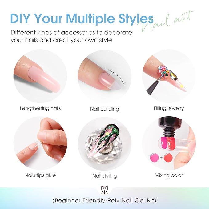 ROSALIND 12PCS Poly Nail Gel Kit with Mini Nail Lamp Nude Brown Cherry Pink Poly Extension Gel Kits-BrightBean Baby