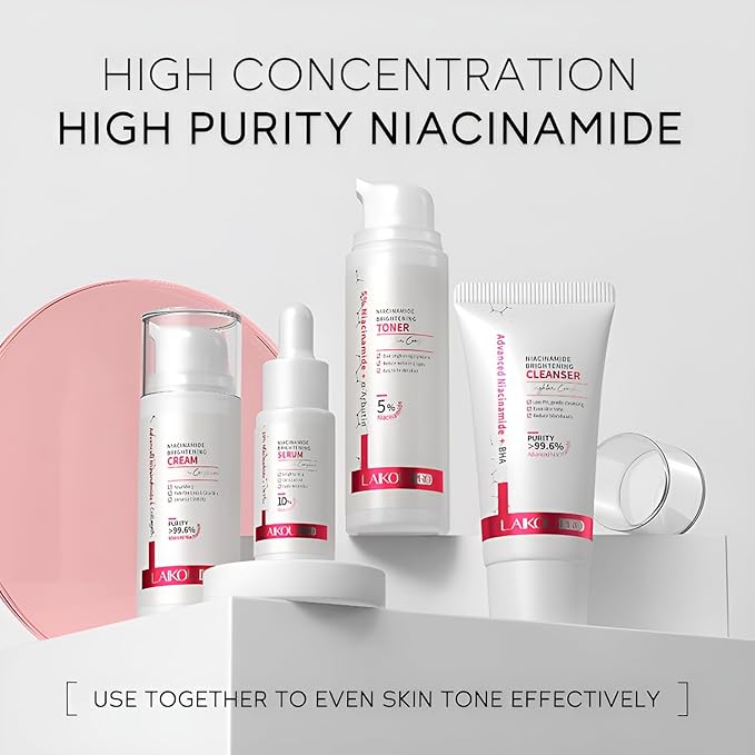 Niacinamide Skincare Set: 4pcs Beauty Kit with Cleanser, Toner, Serum, & Facial Cream - Hydrates & Evens Skin Tone - TSA-Friendly Travel Sizes, Perfect Gift for Women, Moms, & Teens-BrightBean Baby