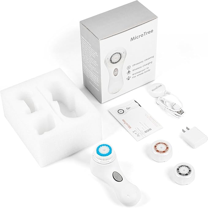 Microtree Facial Cleansing Brush, Electric Face Scrubber Exfoliator for Women Skin Care Deep Cleaning Exfoliating, Rechargeable Waterproof with 2 Sonic Vibration Speeds for Home & Travel(White)-BrightBean Baby