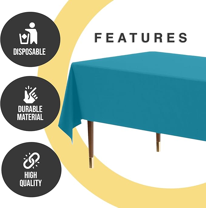Exquisite Premium Plastic Tablecloth - 54" x 108" Rectangle, 6 Pack (Turquoise)