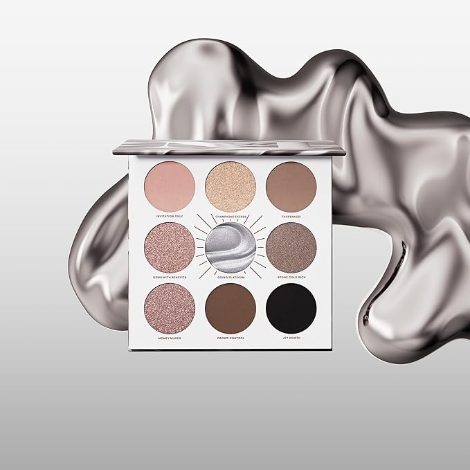 Morphe Rich & Foiled Artistry Palette - Foil-Effect Smokey Eyeshadow Palette with Matte, Shimmer & Foil Finishes - Rose, Brown & Silver Eyeshadow with Luminous Payoff - Going Platinum (0.35 oz)-BrightBean Baby
