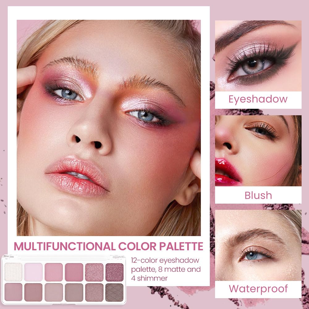 AMY'S DIARY 12Color Light Pink Purple Eyeshadow Palette, Long-Lasting, and Highly Pigmented. Elevate Your Eye Makeup– Unleash Your Unique Style (10#)-BrightBean Baby
