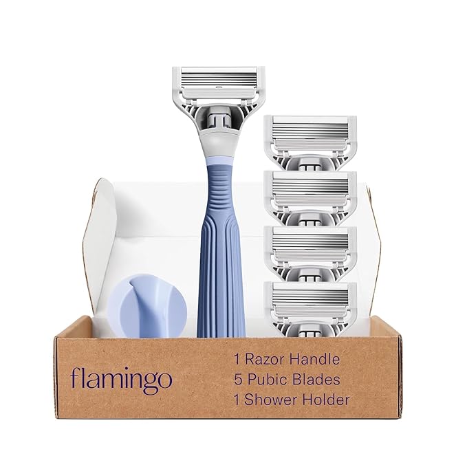 Flamingo Pubic Hair Razor for Women, Shaving Kit, 1 Pubic Razor Handle, 4 Five-Blade Refills, 1 Shower Holder, Starter Set, Full Kit-BrightBean Baby