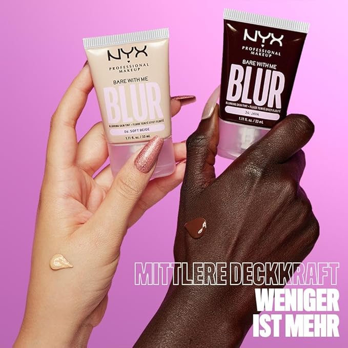 NYX PROFESSIONAL MAKEUP Bare With Me Blur Skin Tint Foundation Make Up with Matcha, Glycerin & Niacinamide - Light Neutral-BrightBean Baby