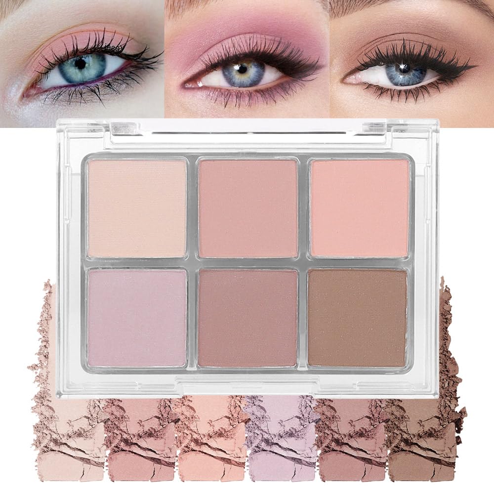 6Colors Glitter Matte Eyeshadow Palette, Natural Nude Brown Purple Coffee Shimmer Sparkly Eye Shadow Makeup, Warm Pastel Eyeshadows Palette, Long Lasting, Natural-Looking Women Girls Eye Shadow 01-BrightBean Baby