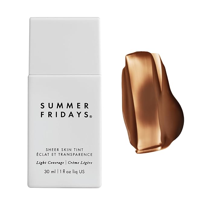 Summer Fridays Sheer Skin Tint - Tinted Moisturizer with Hyaluronic Acid - Helps Diminish Uneven Skin Tone - Sheer to Light Coverage - Shade 8 - Medium Deep with Neutral Warm Undertones (1 Fl Oz)-BrightBean Baby