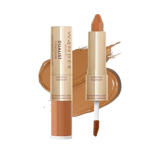 Wander Beauty Dualist Matte and Illuminating Concealer Makeup - Deep - Dual-Ended Matte Concealer Stick + Liquid Concealer - Full Coverage Concealer Brightens, Firms & Hydrates Under Eyes - 0.28 fl oz-BrightBean Baby