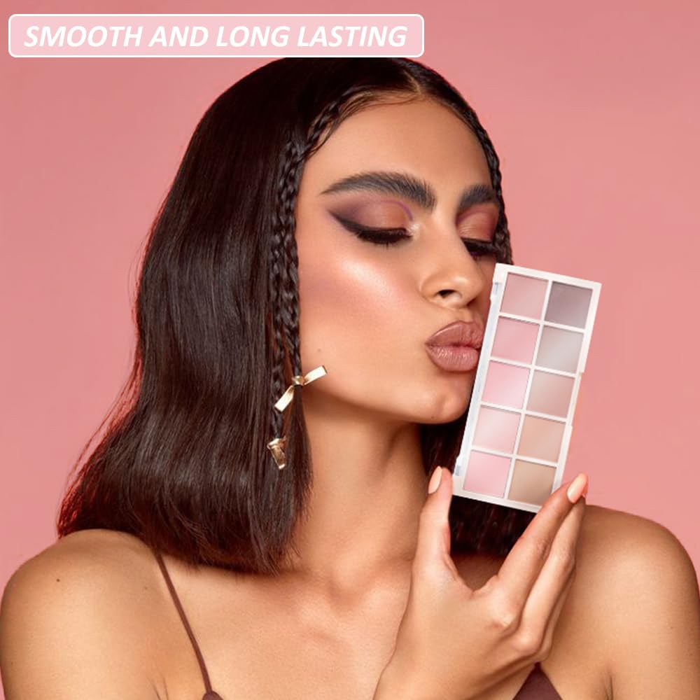 Ten Color Pink Brown Series Matte Eyeshadow Makeup Palette, High-Pigment Eye Shadow, Smooth & Blendable, Everyday Velvety Matte Finish Eye Makeup Looks Box, Vegan & Cruelty-Free, 0.35 Oz 04#-BrightBean Baby