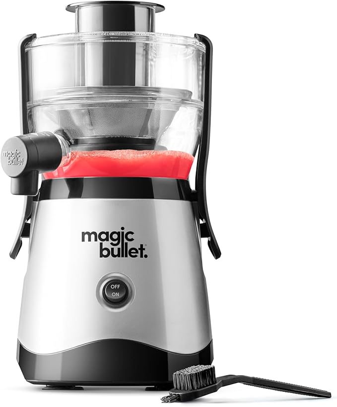 Magic Bullet® Mini Juicer, Countertop Space-Saving, 2" Feed Chute for Fruits and Vegetables, 400W, Compact Design, Black/Silver, MBJ10100