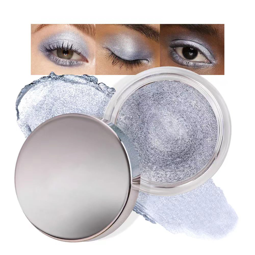Cream Glitter Grey Blue Shimmer Metallic Eyeshadow Palette Makeup, Natural Single Mini Instant Holographic Eyeshadow For Women, Sombras Crema Para Ojos, Talc, Paraben & Cruelty Free-BrightBean Baby