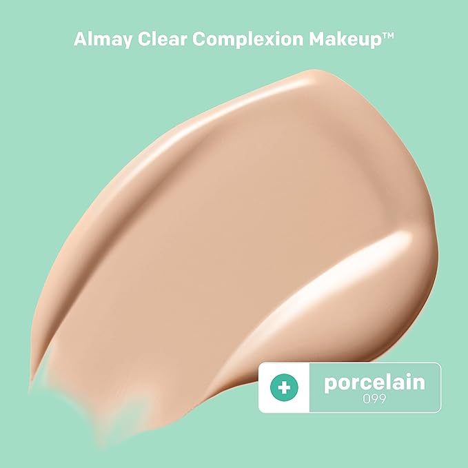 Almay Clear Complexion Acne Foundation Makeup with Salicylic Acid - Lightweight, Medium Coverage, Hypoallergenic, Fragrance-Free, for Sensitive Skin, 099 Porcelain, 1 fl oz.-BrightBean Baby