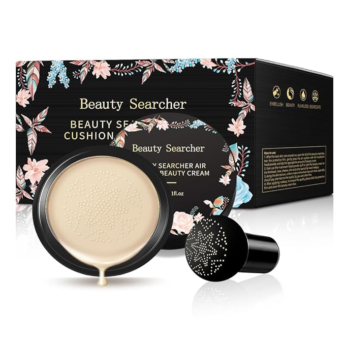 Beauty Glazed Mushroom Head Air Cushion CC Cream Foundation Cover Concealer Makeup Moisturizing Brightening Pigment Liquid Foundation, Even Skin Tone Makeup Base BB # 02 Naturel-BrightBean Baby