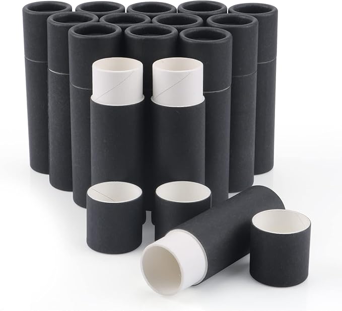 15 Pcs 0.3 oz Paperboard Lip Balm Tubes,Empty Kraft Paper Chapstick Tube Holder,Push-Up Style Biodegradable Solid Perfume Lip Gloss Container for DIY Homemade Balm Container,Natural Packaging- Black-BrightBean Baby