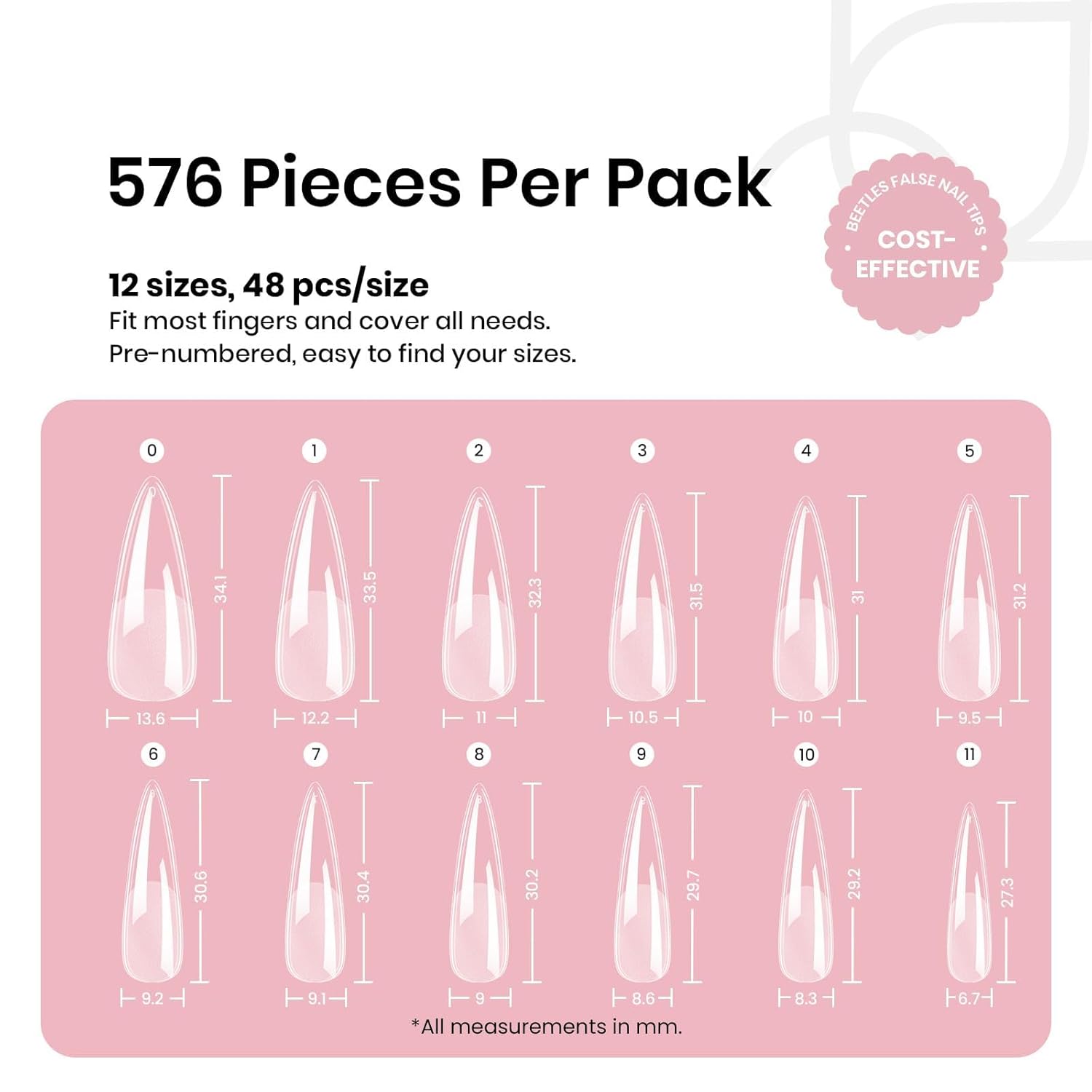 Beetles Gel Nail Tips Etch-X, Stiletto Medium, 576Pcs 12 Sizes, Pre-Etched Half Matte Full Cover Soft Acrylic Fall Halloween False Nail Tips Easy DIY Press On Nail Extensions Salon Gift for Women-BrightBean Baby