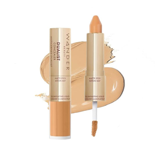 Wander Beauty Dualist Matte and Illuminating Concealer Makeup - Golden Medium - Dual-Ended Matte Concealer Stick + Liquid Concealer - Full Coverage Concealer Brightens & Hydrates - 0.28 fl oz-BrightBean Baby