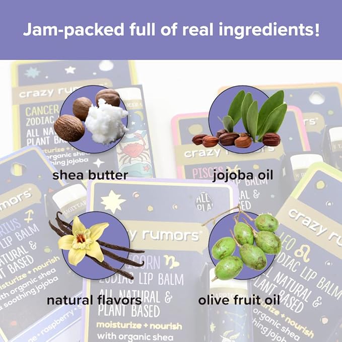 Crazy Rumors Gemini Zodiac All Natural, Plant Based Lip Balm to Moisturize and Nourish your Lips - Air Blend (Vanilla Cream, Fresh Berry and Botanical Lavender)-BrightBean Baby