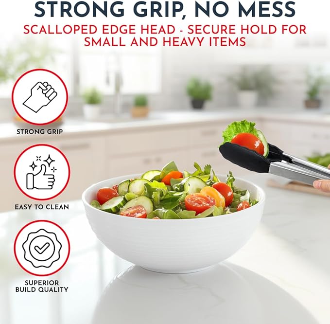 Kitchen Tongs for Cooking with Silicone Tips, Heat Resistant Tongs for Serving Food, 7-Inch, 9-Inch, 12-Inch Locking Silicone Tong, Set of 3 Salad Tong, Black Kitchen Utensils