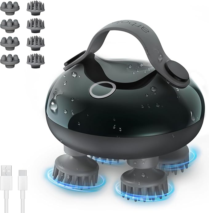 arboleaf Scalp Massager Electric, Portable Head Massager Scalp Stress Relax, Waterproof 6 in 1 Hair Massage with 8 Removable Claws, Rechargeable Hair Head Scratcher, Gifts for Her Him-BrightBean Baby