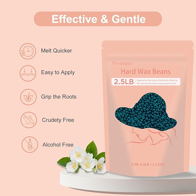 2.5lb Hard Wax Beads For Hair Removal, Yovanpur Waxing Beans for Sensitive Skin, Face, Eyebrows, Bikini, Brazilian, Legs and Full Body Bulk-BrightBean Baby
