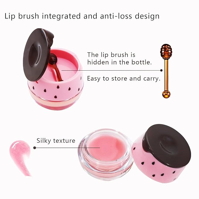 2PCS Bee Lip Balm Honey Lip Balm,Exfoliating Honey Pot Lip Balm Sleeping Lip Mask with Brush, Hydrating & Prevention Dry and Cracked, Lip Scrubs Exfoliator & Moisturizer-BrightBean Baby