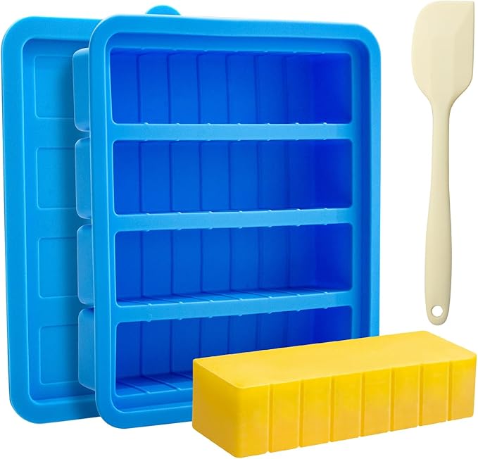 Silicone Butter Mold with Lid & Spatula, Non-Stick Butter Maker Tray and Container for Homemade Butter Storage, Baking, Freezing