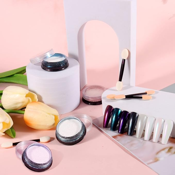 Allstarry Chrome Nail Powder 4 Colors Iridescent Aurora Powder Metallic Mirror Effect Pigment Pearlescent Mermaid Glitter Unicorn Glitter for Nail Art Manicure Decoration Home DIY Salon - Ice Series-BrightBean Baby