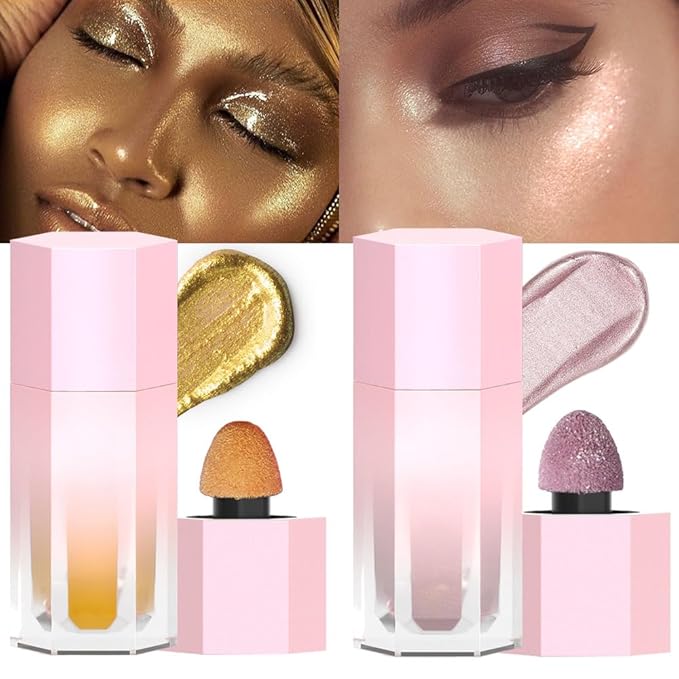 evpct Light Liquid Face Highlighter Makeup Waterproof Long Lasting Mermaid Pink Rose Gold Glimmer Glow Sparkly Glitter Body Shimmer Oil Liquid Luminizer Stick Highlight Illuminator for Face Body Cheek-BrightBean Baby