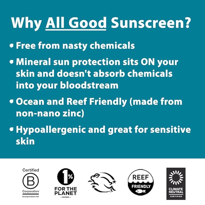 All Good Baby & Kids Sunscreen Lotion for Face & Body - UVA/UVB Broad Spectrum, SPF 30, Zinc Oxide, Coral Reef Friendly, Water Resistant- Zinc, Shea Butter, Coconut Oil, Aloe (3 oz)(2-pack)-BrightBean Baby