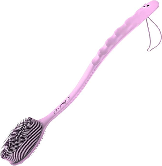 Avilana Silicone Body Scrubber – Gentle Shower Brush & Loofah Alternative- Food Grade & Lab Tested – Fast-Drying, Hygienic, BPA-Free Silicone Body Gentle Exfoliator (Pink, Long Handle)-BrightBean Baby
