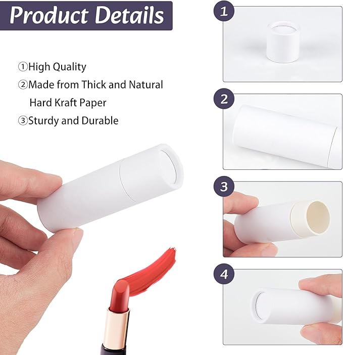 NICENEEDED 15 Pcs Kraft Paper Lipstick Tube, 0.4 Oz Paperboard Lip Balm Tubes, Cardboard Empty Deodorant Container Solid Perfume Tube Cosmetic Box for DIY Chapstick Deodorant Crayon-BrightBean Baby