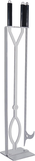 Stainless Steel Fire Pit Tools Set with 40" Fire Poker and Log Tongs, Fireplace Tools with Sturdy Stand Base, Firewood Log Grabber for Campfire Backyard Bonfire Wood Stove Indoor&Outdoor